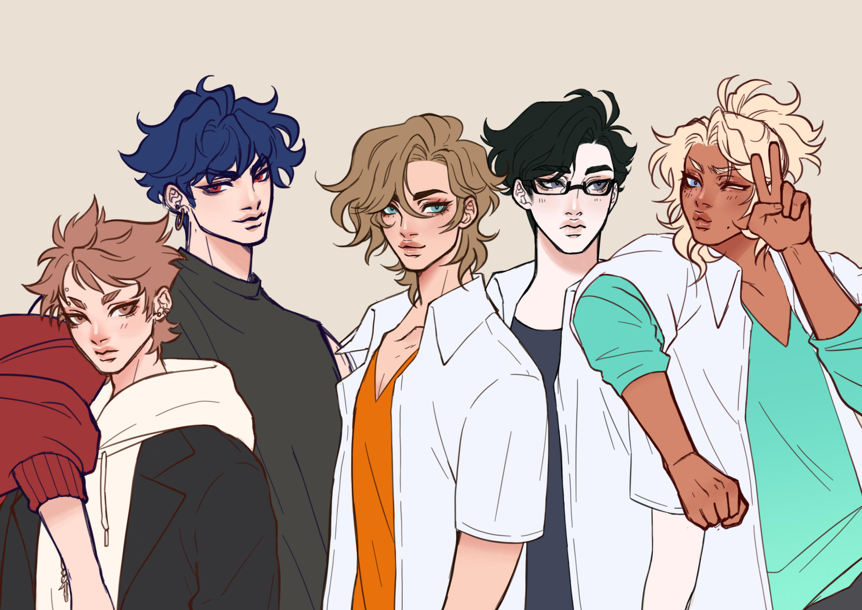 Left to Right: Ryunosuke, Rei, Mamoru, Tatsuya, and Hanae